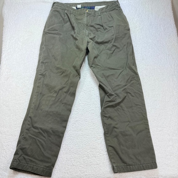 Vintage‎ L.L. Bean Pants mens 38X32 Pleated Khaki Olive Green Cotton Blend - Picture 1 of 8